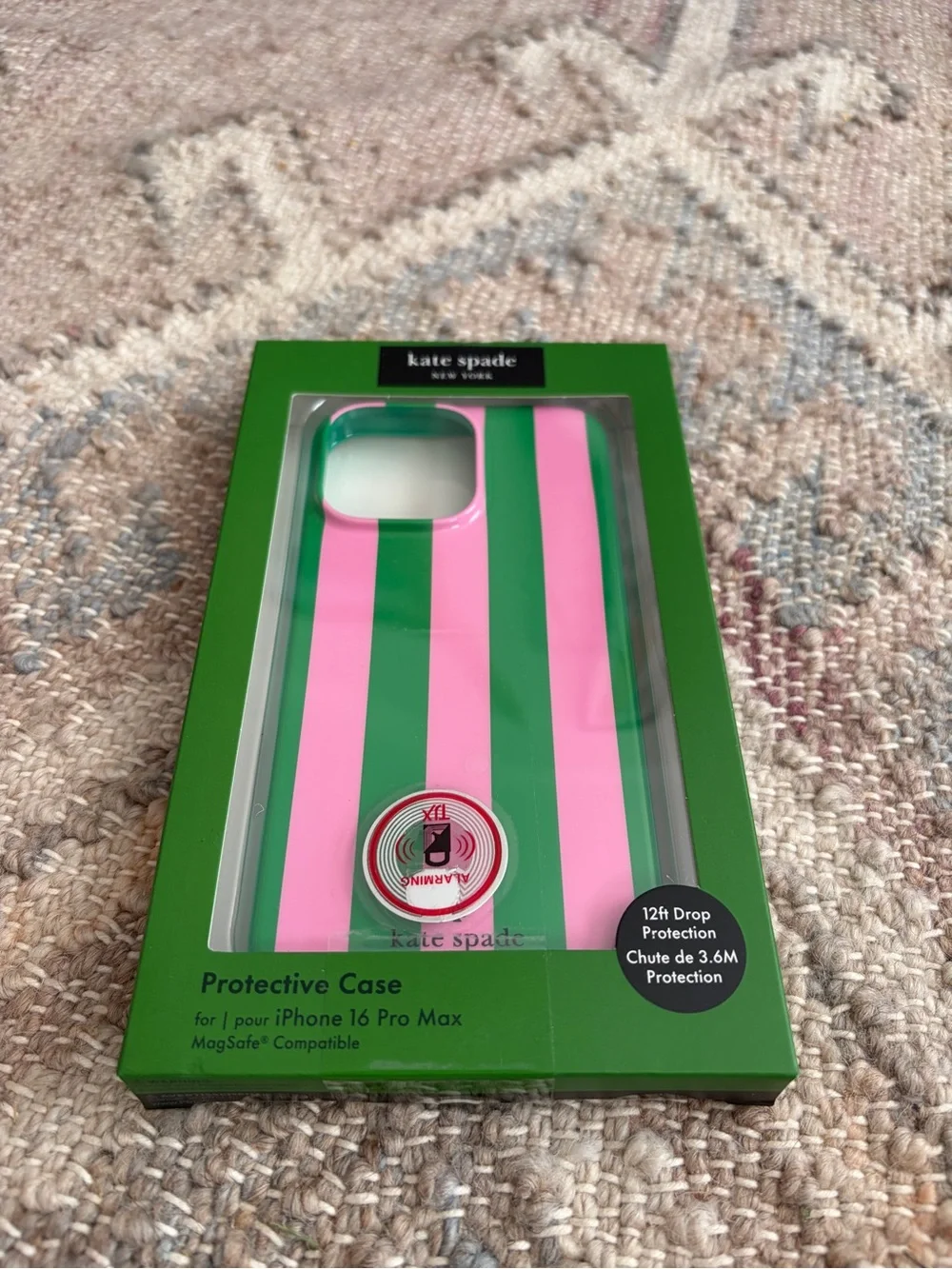 Kate Spade Pink & Green Stripe iPhone 16 PRO MAX Case works w/ MagSafe